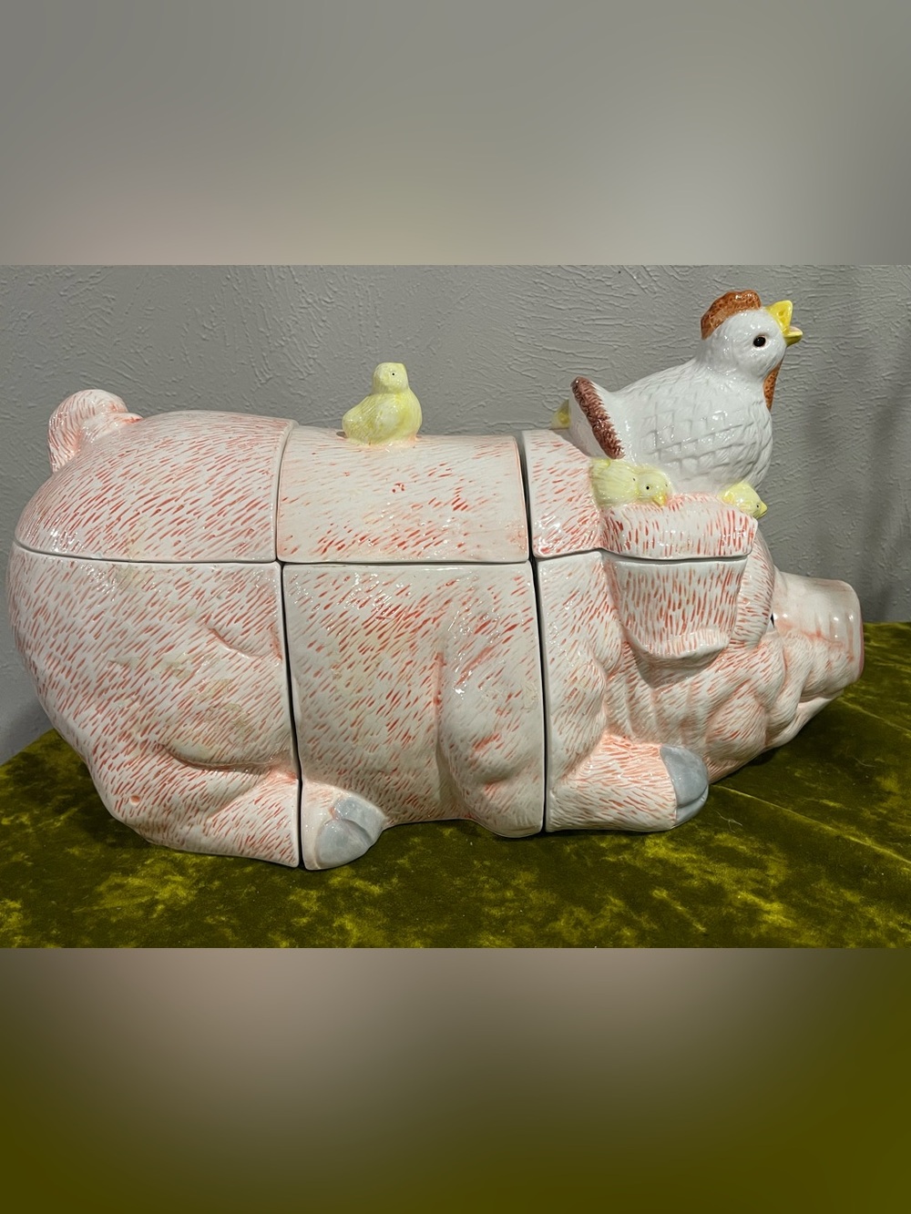 Vintage Ceramic Animal Cookie/ canister Jar with Yellow Bird Accent
